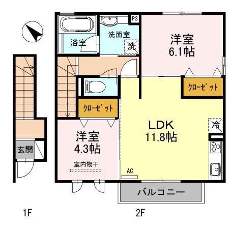 TAKEEMU(2LDK/2階)の間取り写真