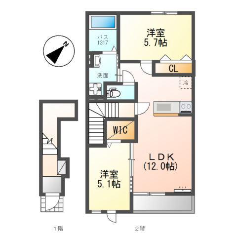 SUNNY HOME(2LDK/2階)の間取り写真