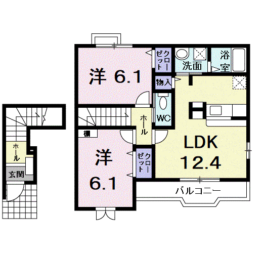 アプリコット宝積(2LDK/2階)の間取り写真