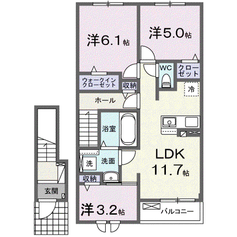 シンシア甲南Ⅱ(3LDK/2階)の間取り写真