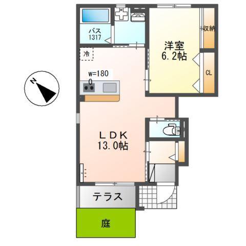 ユニヴァリィ ビブレ(1LDK/1階)の間取り写真