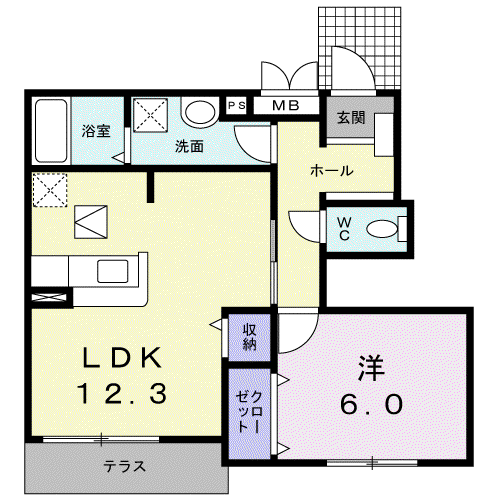 グランツ Ⅰ(1LDK/1階)の間取り写真