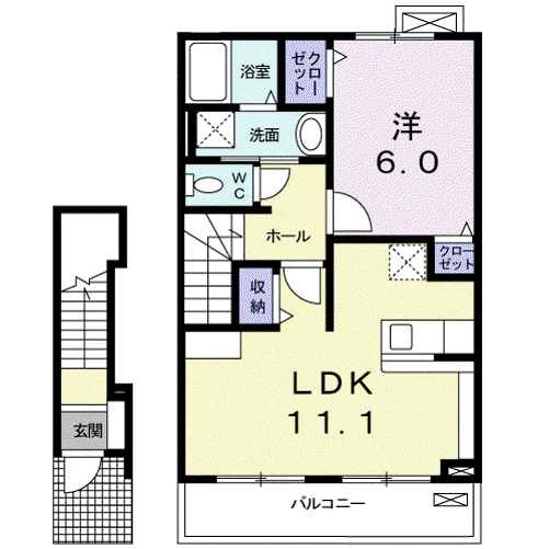 ブライトハウスⅡ(1LDK/2階)の間取り写真