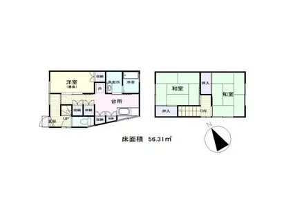 芸備線 安芸矢口駅 徒歩19分 2階建 築47年(3DK)の間取り写真