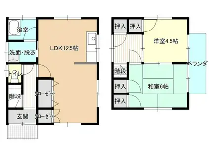 芸備線 矢賀駅 徒歩4分 2階建 築35年(2LDK)の間取り写真