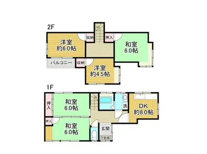 芸備線 上深川駅 徒歩30分 2階建 築38年(5DK)の間取り写真