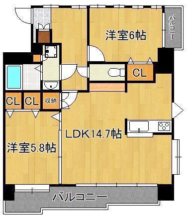ニューサンリバー12番館(2LDK/11階)の間取り写真
