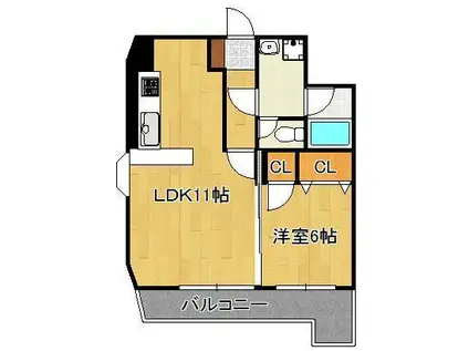 ウィルステージ古船場(1LDK/12階)の間取り写真