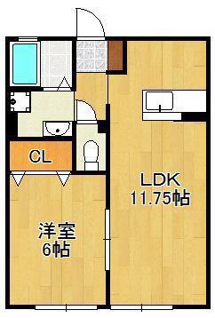 オーク上富野(1LDK/1階)の間取り写真