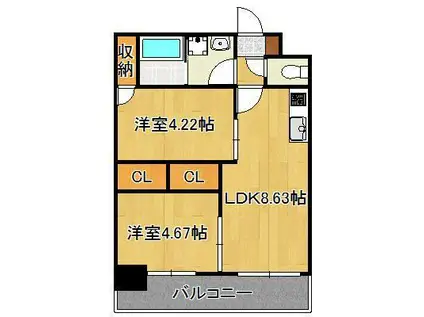 ウィングス砂津(2LDK/6階)の間取り写真