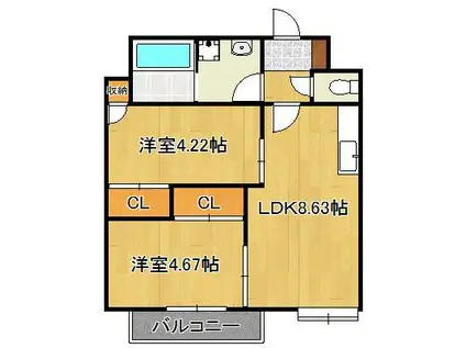 ウィングス砂津(2LDK/3階)の間取り写真