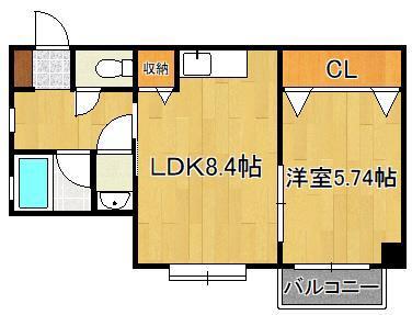 ウィングス砂津(1LDK/9階)の間取り写真