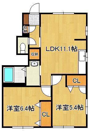 シトラスコート門司港A棟(2LDK/1階)の間取り写真