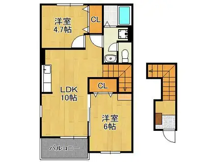 エスポワール2(2LDK/2階)の間取り写真