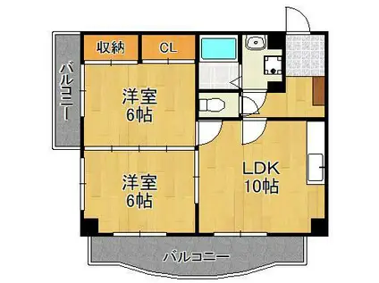 ニシキグレイス浅野(2LDK/3階)の間取り写真