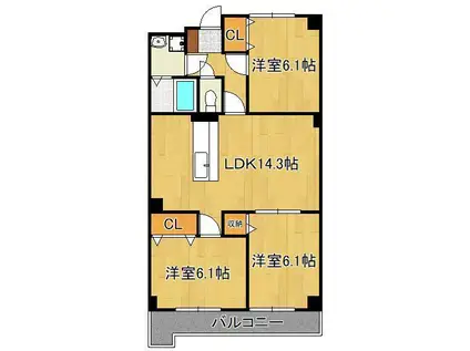 ロージュマン黄金町(3LDK/2階)の間取り写真
