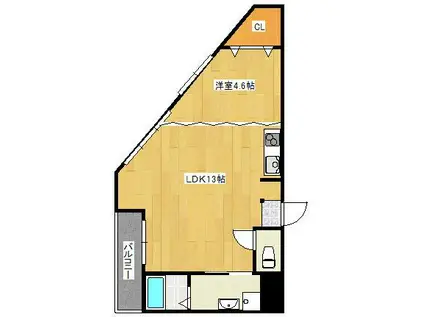 三萩野ビル(1LDK/6階)の間取り写真