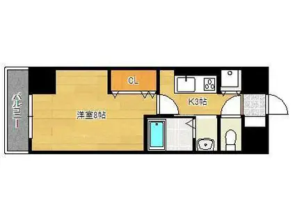 ヒット馬借テラス(1K/8階)の間取り写真