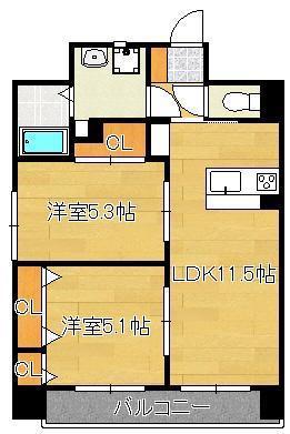シャーメゾングランドソレイユ門司(2LDK/3階)の間取り写真