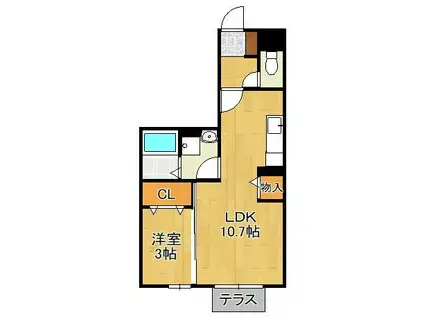 ドゥリヴェール(1LDK/1階)の間取り写真