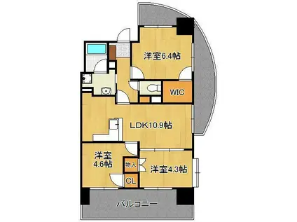 オークランドアサート小倉(3LDK/12階)の間取り写真