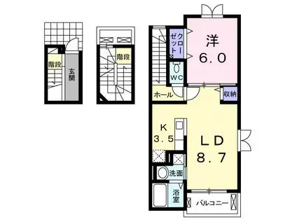 アンブラッセ Ⅱ(1LDK/3階)の間取り写真