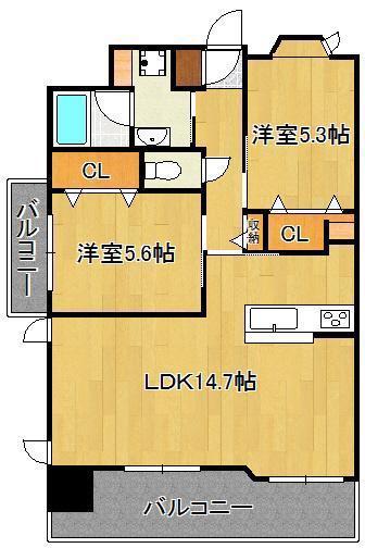 ベレッツァ門司(2LDK/11階)の間取り写真