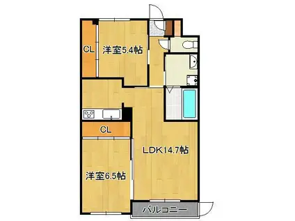 フォルツァ ドット ミユ(2LDK/1階)の間取り写真