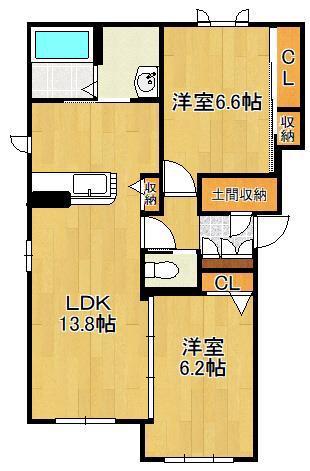 グリーントリニティー A棟(2LDK/1階)の間取り写真