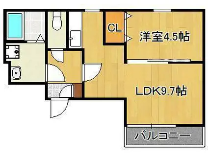 グラシアス三萩野(1LDK/1階)の間取り写真