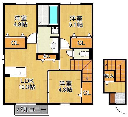 D-ROOM上二十町(3LDK/2階)の間取り写真