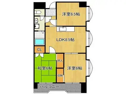 第三泰平ビル(3LDK/11階)の間取り写真