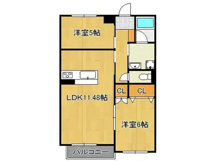 ゼルコバⅠ(2LDK/1階)の間取り写真