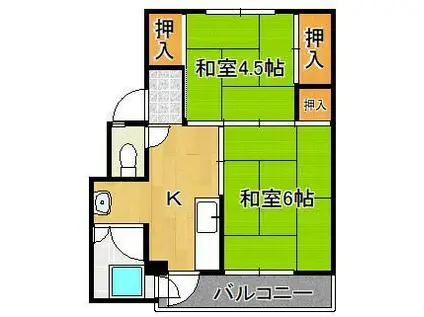 ビレッジハウス畑 1号棟(2K/2階)の間取り写真