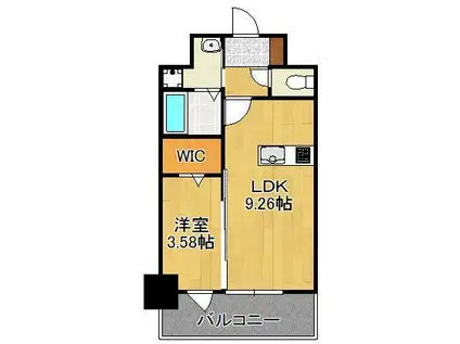 THE HILLS KOKURA(1LDK/14階)の間取り写真