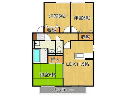 ルネッサンス大里 B棟(3LDK/2階)の間取り写真