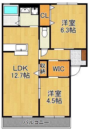 クラヴィエ赤坂A(2LDK/2階)の間取り写真