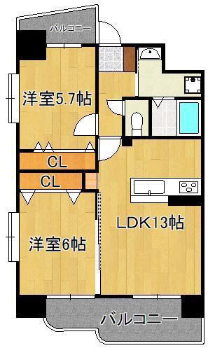 グレース上富野(2LDK/6階)の間取り写真