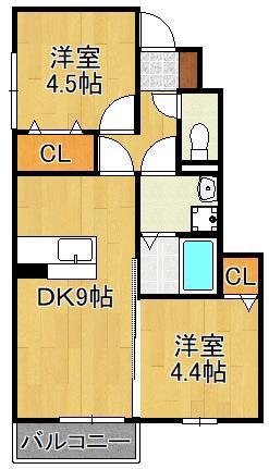 フォレストハイム(2DK/1階)の間取り写真