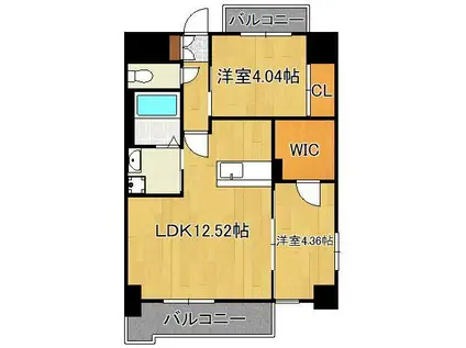 STUDIE小倉離宮(2LDK/9階)の間取り写真