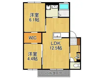 クラヴィエ赤坂B(2LDK/2階)の間取り写真