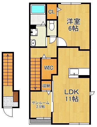メゾン ド クルール A(1LDK/2階)の間取り写真
