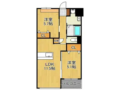 PRESTIGE DEL 西海岸(2LDK/3階)の間取り写真