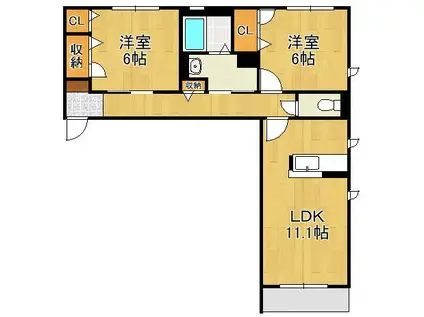ヴィラウィステリア門司 B棟(2LDK/1階)の間取り写真