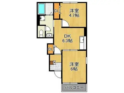 エスポワールⅠ(2DK/1階)の間取り写真