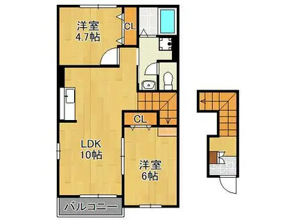 エスポワールⅠ(2LDK/2階)の間取り写真