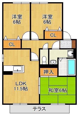 ルネッサンス大里C棟(3LDK/1階)の間取り写真
