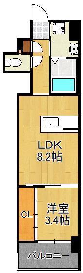 ウイングス門司駅前(1LDK/4階)の間取り写真