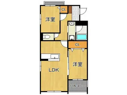 ロワール・イン柳原町(2LDK/2階)の間取り写真