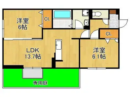 VIVABLE PALAIS(2LDK/1階)の間取り写真